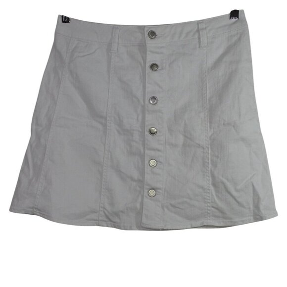 Faded Glory White Button Front A-line Denim Skirt Women Size 10 Back Pockets - Picture 1 of 8